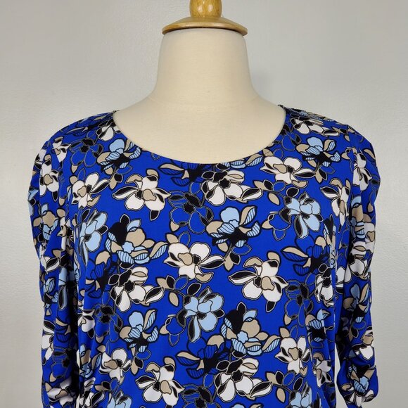 Dana Buchman Multi-Color Floral Pullover Stretchy Top with Ruching Size XL - Picture 2 of 14